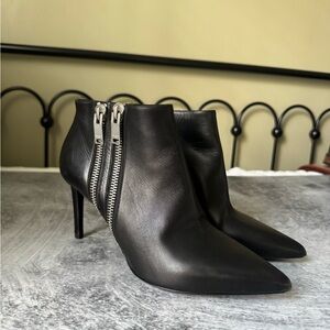 Saint Laurent Black Leather Ankle Boots with Zipper